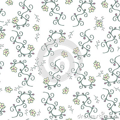 Plants, branches, berries and flowers - seamless pattern. Stock Photo